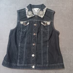Christopher & Banks ~ Button Up Blue Denim Jean Jacket Vest ~ Size S ~ NWT $50